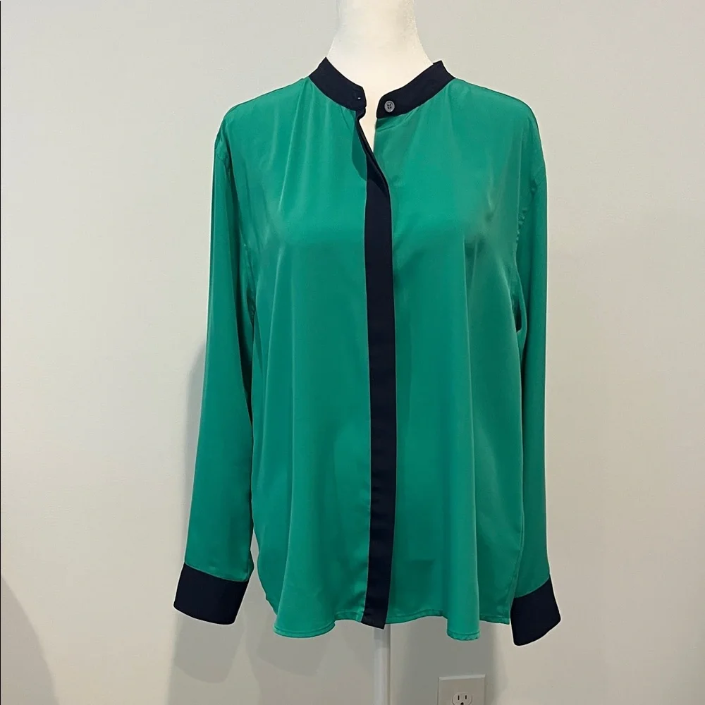 Vince Camuto Green and Navy Women's Blouse sz 12 - Picture 1 of 5